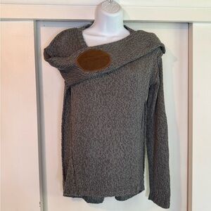 RetroD Gray Knit Sweater with Suede Elbow Patches